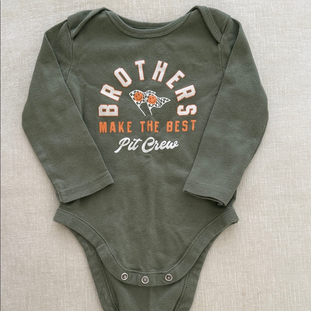 Old Navy Olive Green Long-Sleeve One-Piece with Orange and White Graphic